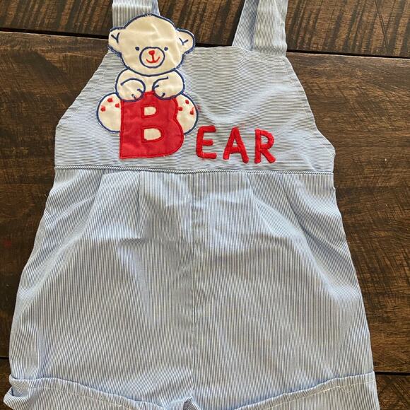Vintage Infant Tiny Tots Original Bear Stripped Overalls size 12 months - Picture 1 of 7
